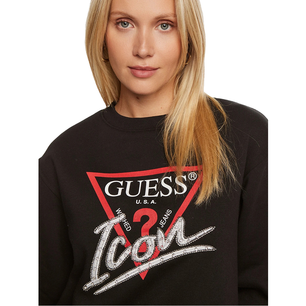 GUESS FELPA DONNA INVERNALE LOGO FRONTALE TRIANGOLO STRASS MAGLIA W4YQ25KB681