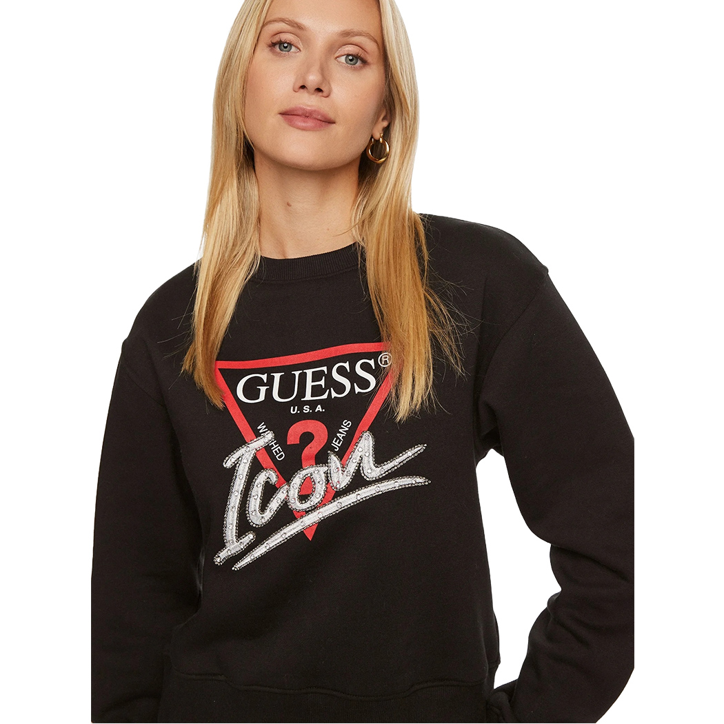 GUESS FELPA DONNA INVERNALE LOGO FRONTALE TRIANGOLO STRASS MAGLIA W4YQ25KB681
