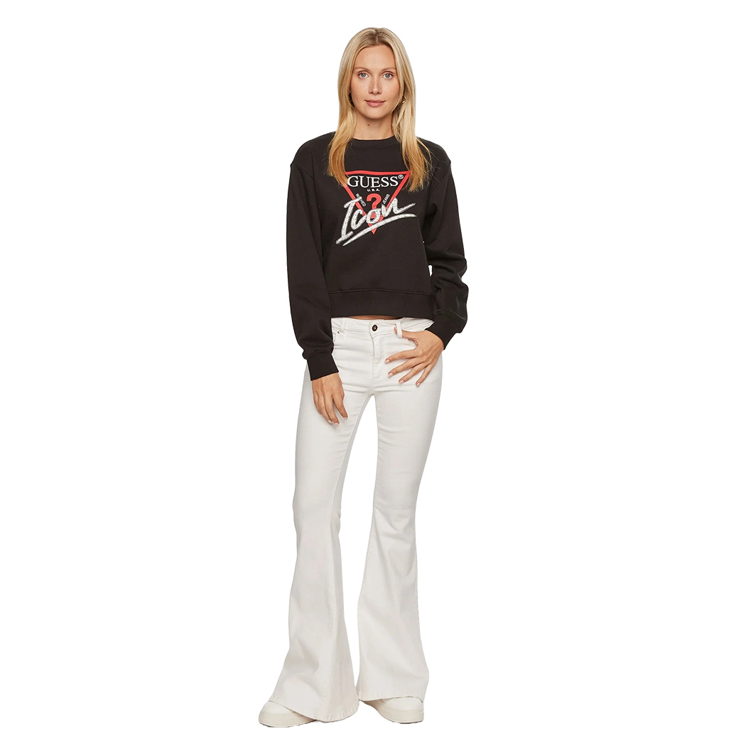 GUESS FELPA DONNA INVERNALE LOGO FRONTALE TRIANGOLO STRASS MAGLIA W4YQ25KB681