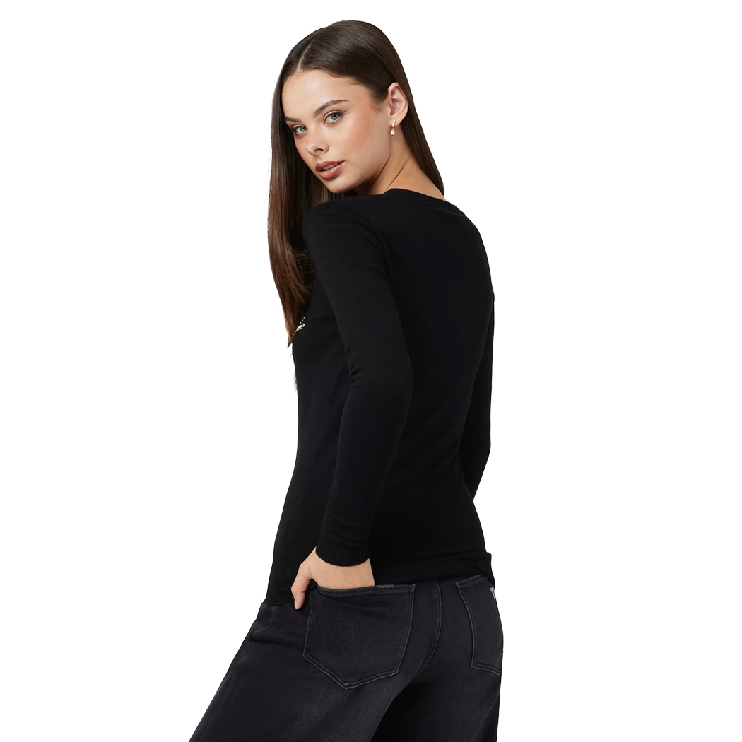 GUESS MAGLIA DONNA CON LOGO FRONTALE STRASS VISCOSA INVERNALE W4BR04Z2NQ2