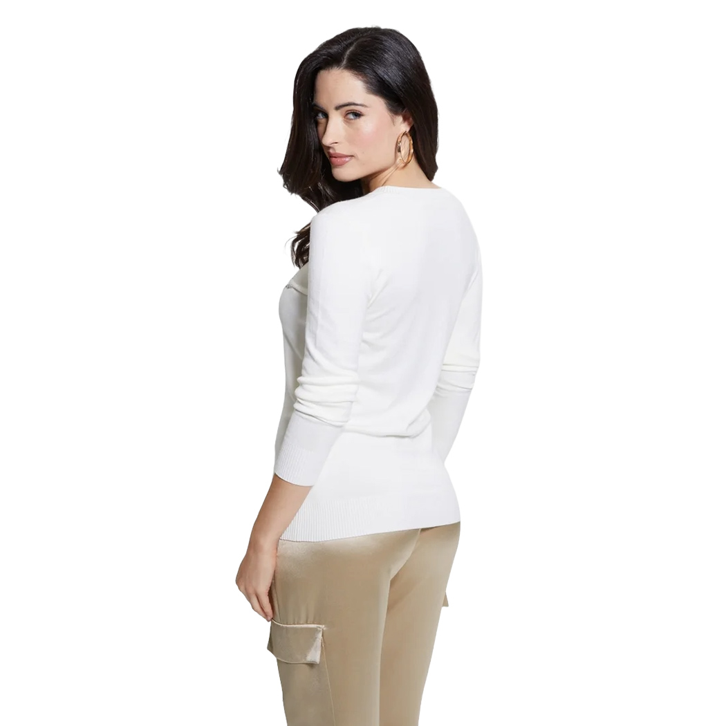 GUESS MAGLIA DONNA CON LOGO FRONTALE STRASS VISCOSA INVERNALE W4BR04Z2NQ2