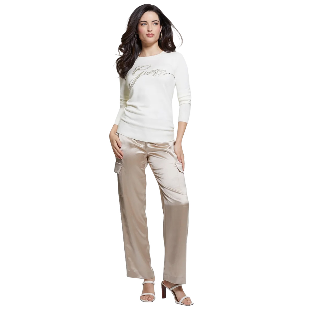 GUESS MAGLIA DONNA CON LOGO FRONTALE STRASS VISCOSA INVERNALE W4BR04Z2NQ2