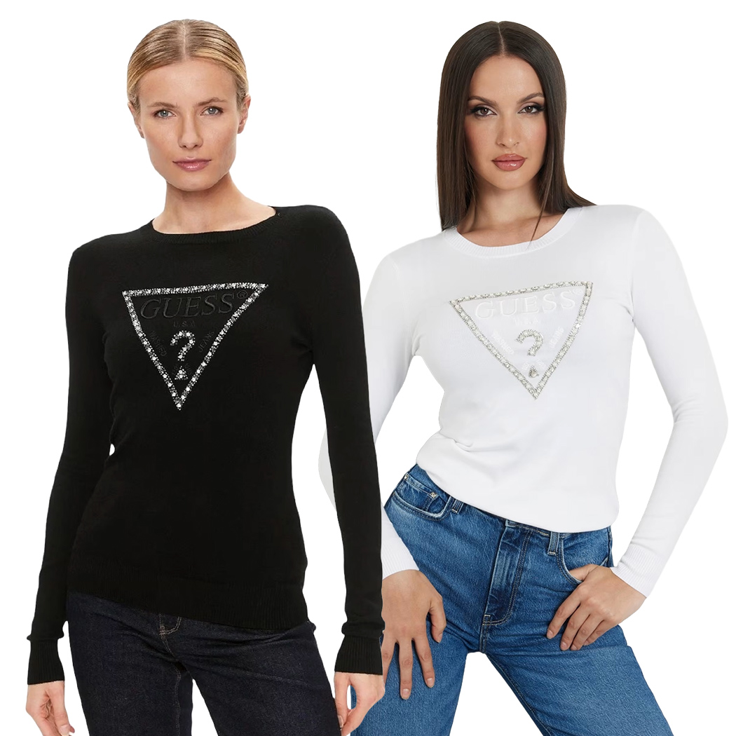 GUESS MAGLIA DONNA LOGO FRONTALE CON STRASS VISCOSA INVERNALE W4YR31Z2NQ2