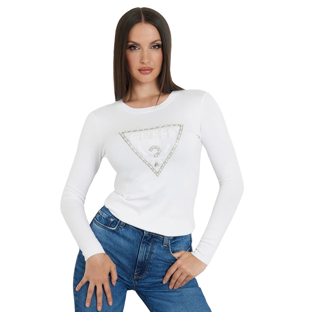 GUESS MAGLIA DONNA LOGO FRONTALE CON STRASS VISCOSA INVERNALE W4YR31Z2NQ2