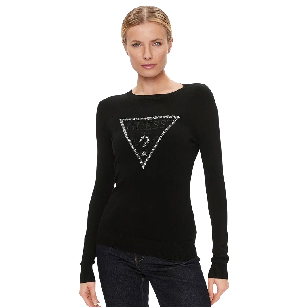 GUESS MAGLIA DONNA LOGO FRONTALE CON STRASS VISCOSA INVERNALE W4YR31Z2NQ2