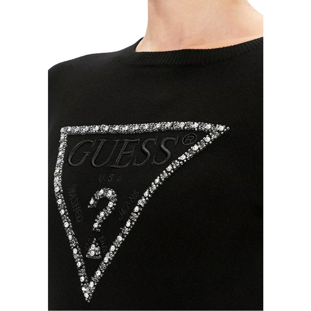 GUESS MAGLIA DONNA LOGO FRONTALE CON STRASS VISCOSA INVERNALE W4YR31Z2NQ2