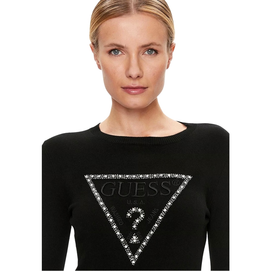 GUESS MAGLIA DONNA LOGO FRONTALE CON STRASS VISCOSA INVERNALE W4YR31Z2NQ2