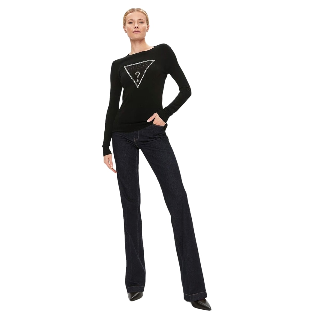 GUESS MAGLIA DONNA LOGO FRONTALE CON STRASS VISCOSA INVERNALE W4YR31Z2NQ2