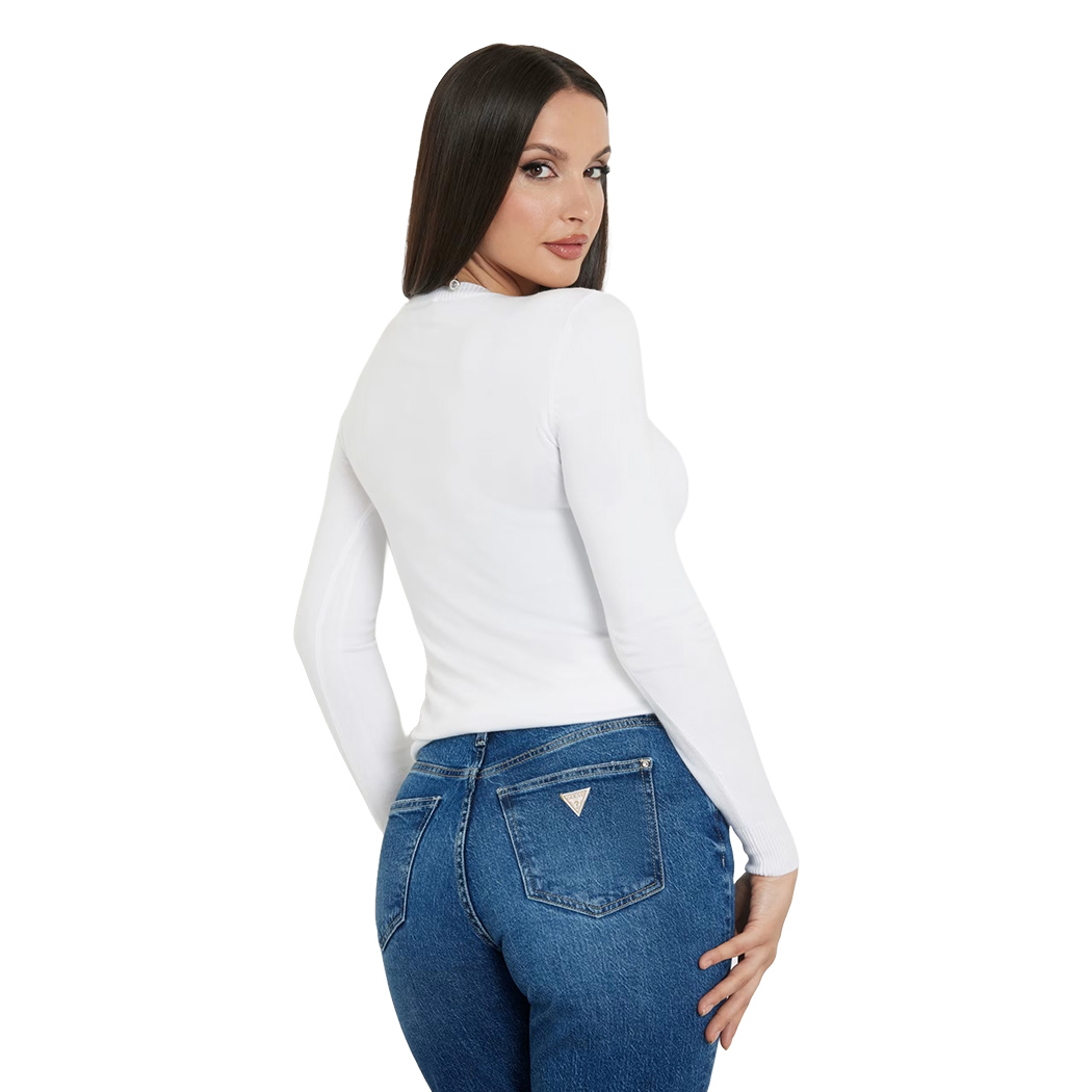 GUESS MAGLIA DONNA LOGO FRONTALE CON STRASS VISCOSA INVERNALE W4YR31Z2NQ2