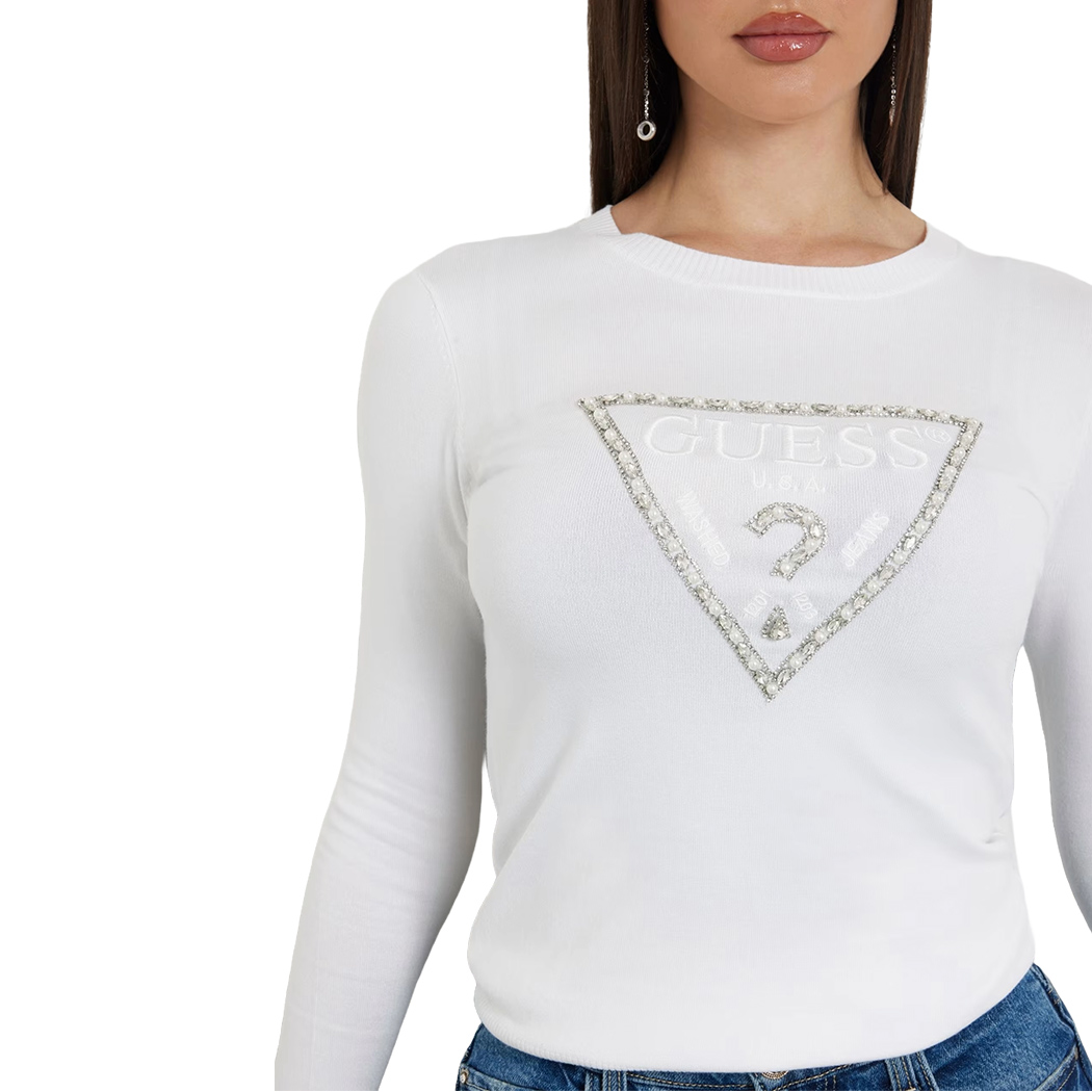 GUESS MAGLIA DONNA LOGO FRONTALE CON STRASS VISCOSA INVERNALE W4YR31Z2NQ2
