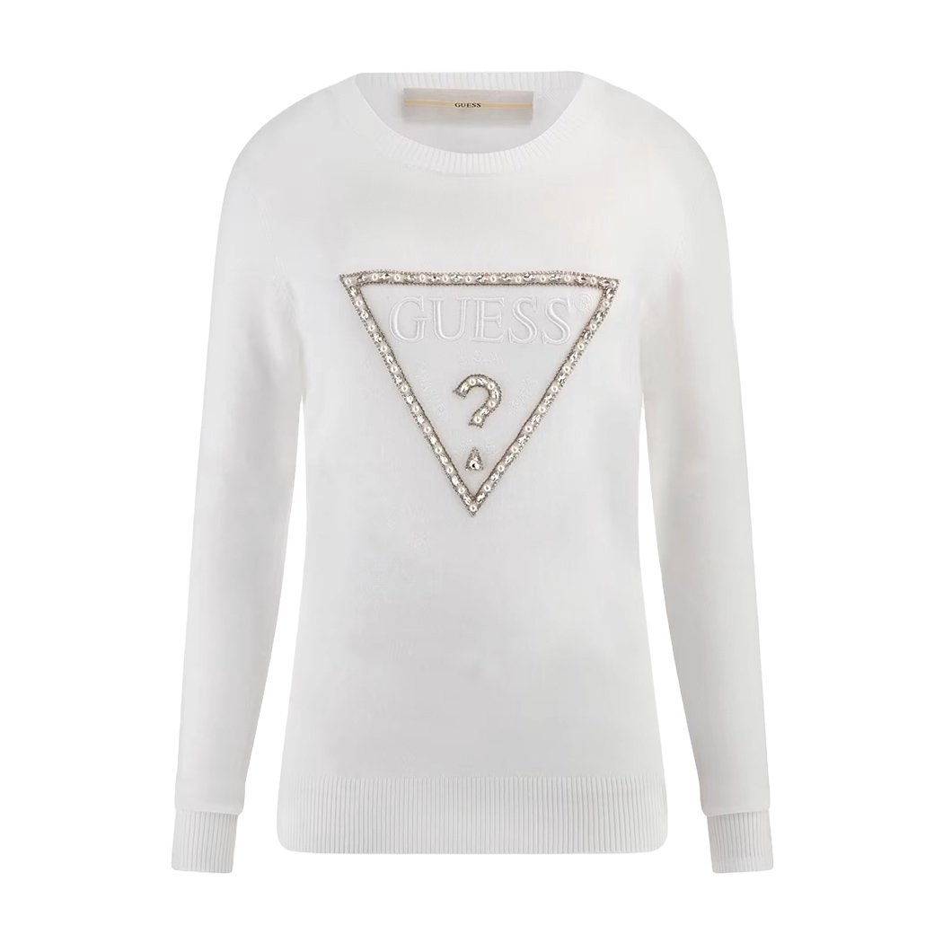 GUESS MAGLIA DONNA LOGO FRONTALE CON STRASS VISCOSA INVERNALE W4YR31Z2NQ2