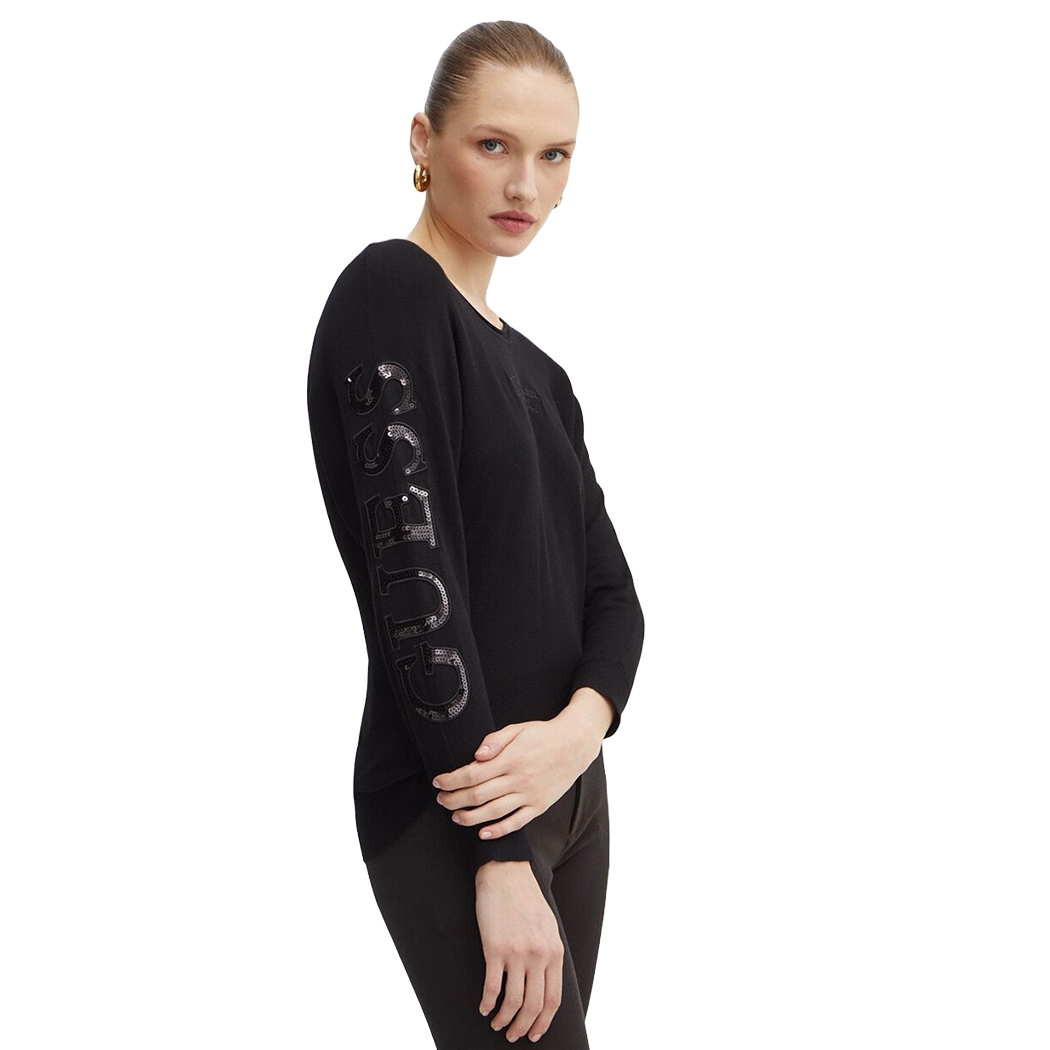 GUESS MAGLIA MAGLIONE DONNA MAEVE LOGO PAILLETTES VISCOSA INVERNALE W4YR34Z2NQ2