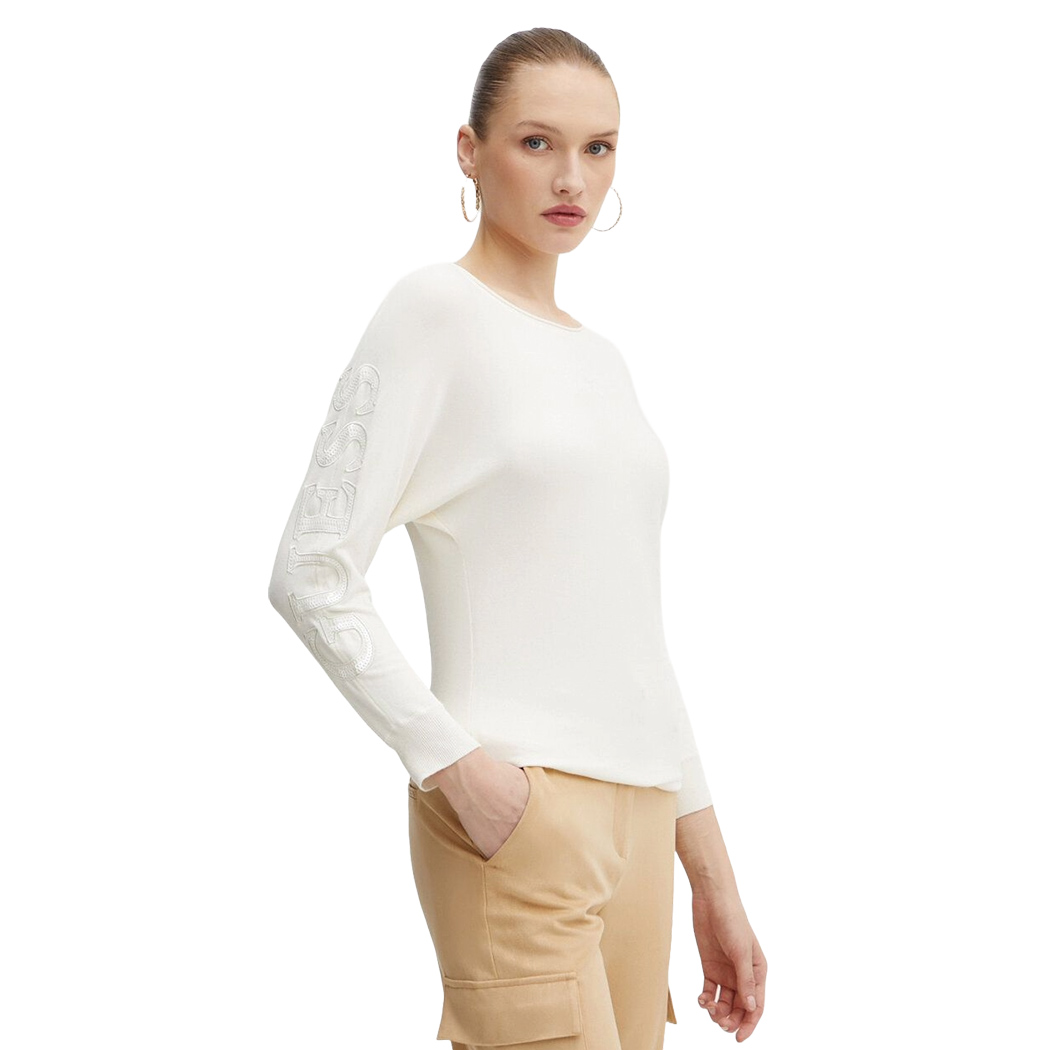 GUESS MAGLIA MAGLIONE DONNA MAEVE LOGO PAILLETTES VISCOSA INVERNALE W4YR34Z2NQ2
