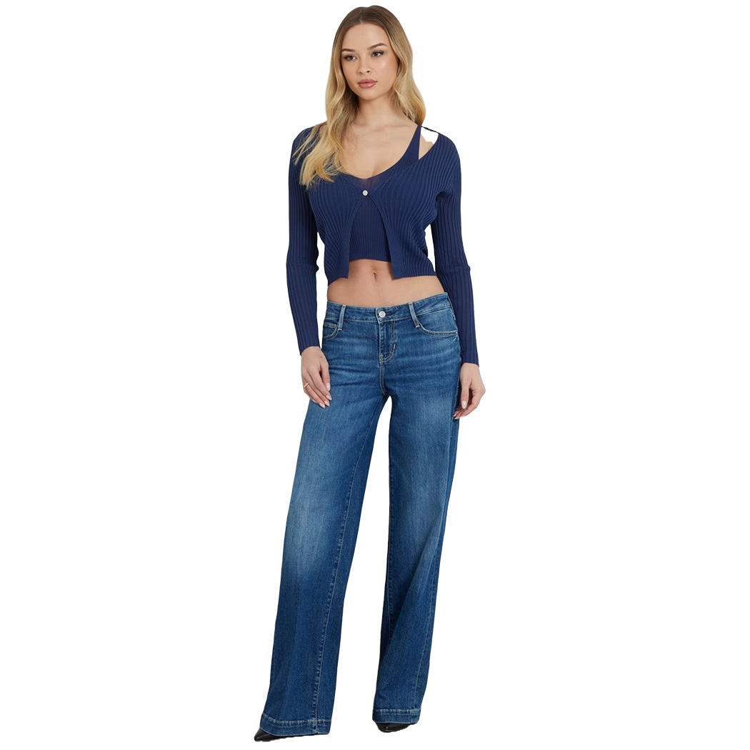 GUESS JEANS PANTALONI DONNA RAGAZZA SEXY PALAZZO LARGO VITA MEDIA W4YA96D5926