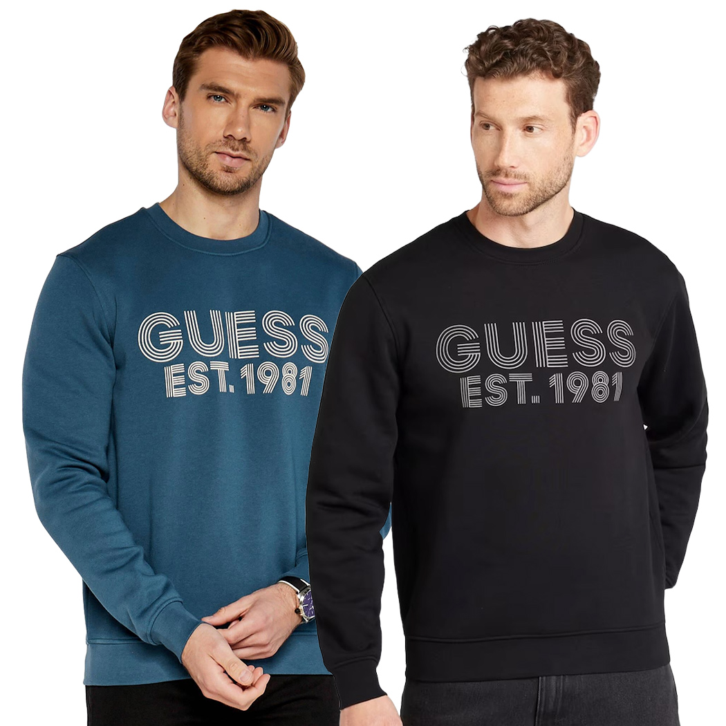 GUESS FELPA UOMO LOGO FRONTALE COTONE INVERNALE MAGLIA SPORT M4YQ08K9Z21