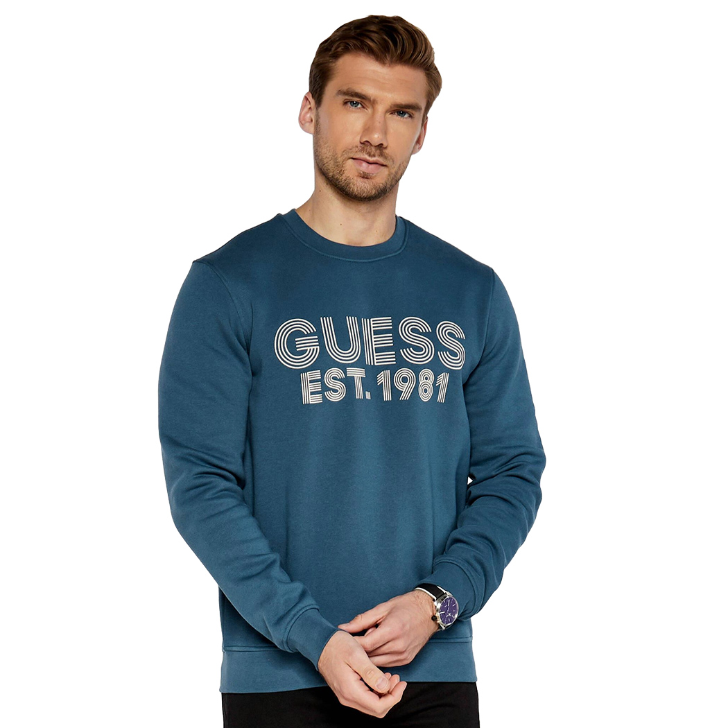 GUESS FELPA UOMO LOGO FRONTALE COTONE INVERNALE MAGLIA SPORT M4YQ08K9Z21