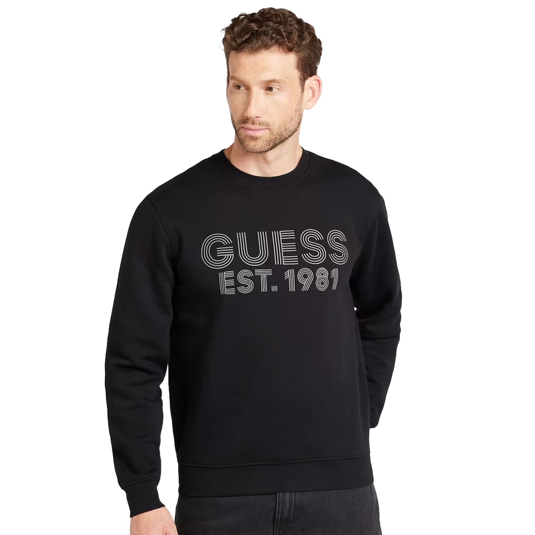 GUESS FELPA UOMO LOGO FRONTALE COTONE INVERNALE MAGLIA SPORT M4YQ08K9Z21