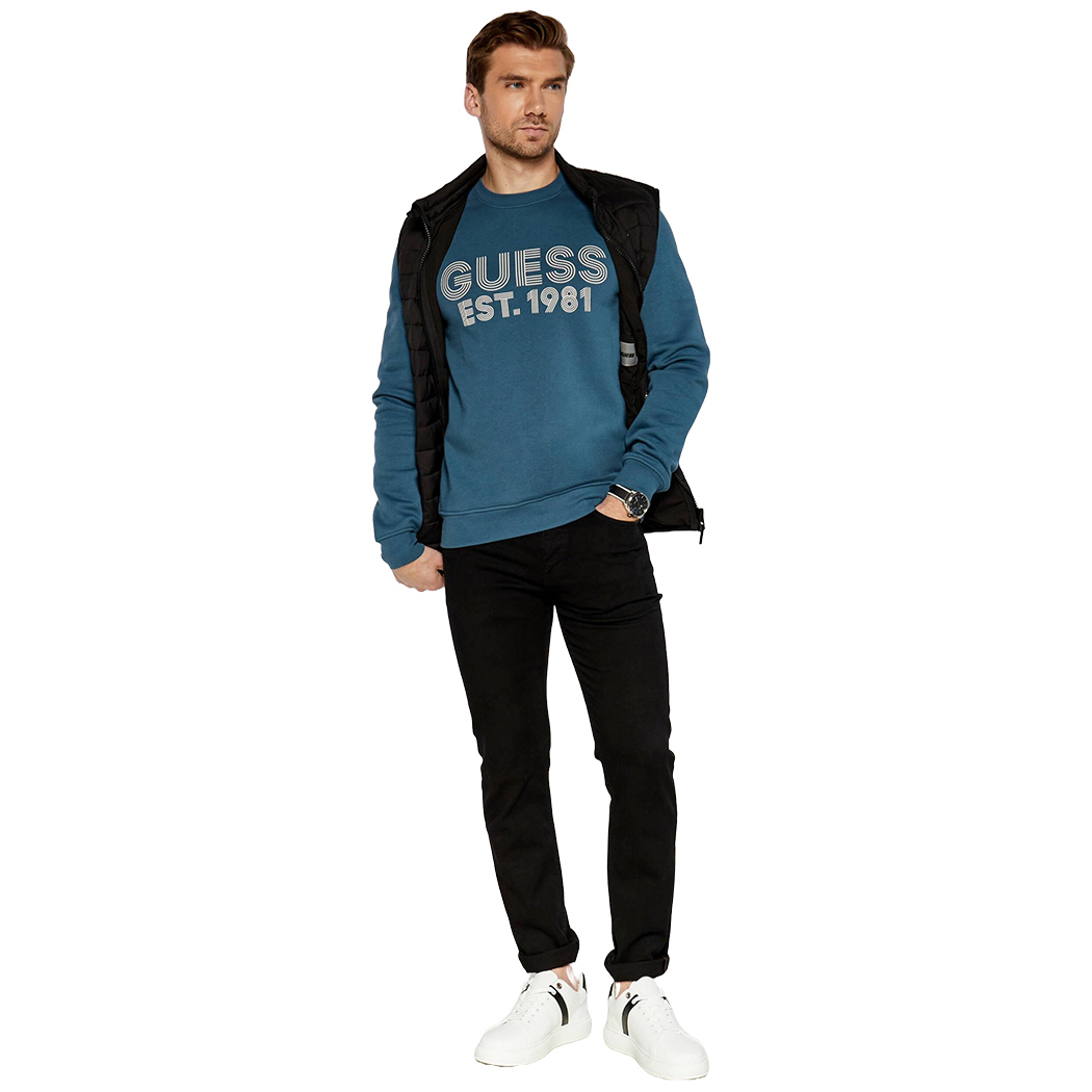 GUESS FELPA UOMO LOGO FRONTALE COTONE INVERNALE MAGLIA SPORT M4YQ08K9Z21