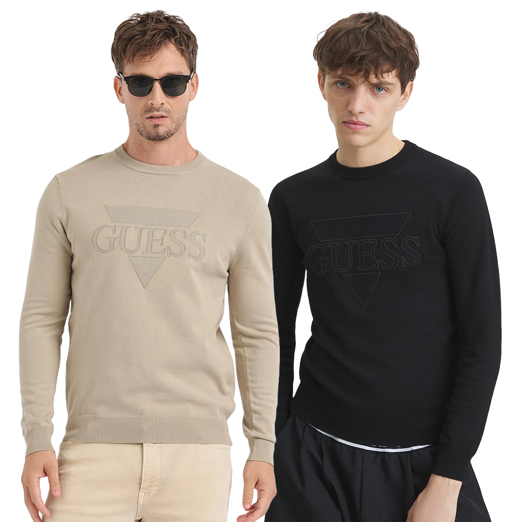GUESS MAGLIA VISCOSA UOMO MAGLIONE GIROCOLLO LOGO FRONTALE PULLOVER M4YR14Z3FC2