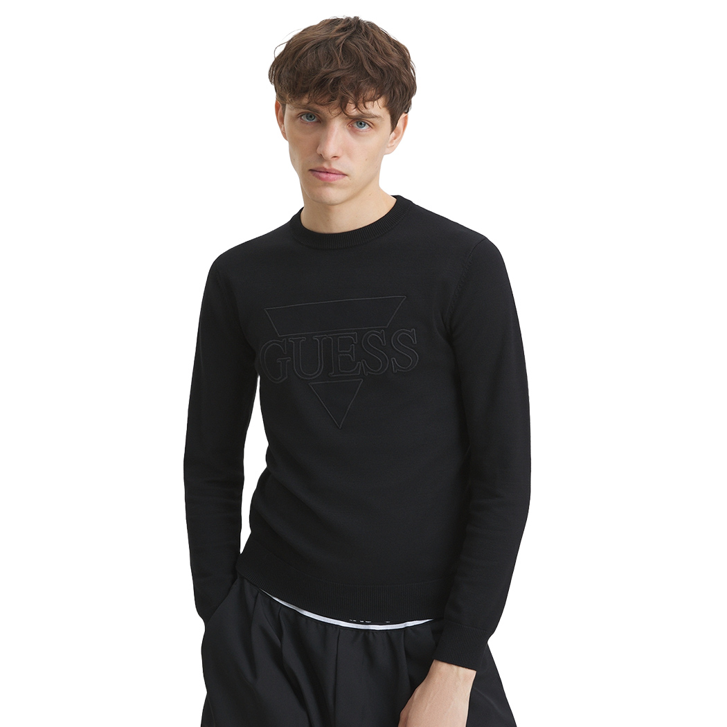 GUESS MAGLIA VISCOSA UOMO MAGLIONE GIROCOLLO LOGO FRONTALE PULLOVER M4YR14Z3FC2