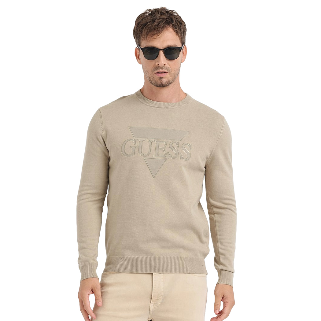 GUESS MAGLIA VISCOSA UOMO MAGLIONE GIROCOLLO LOGO FRONTALE PULLOVER M4YR14Z3FC2
