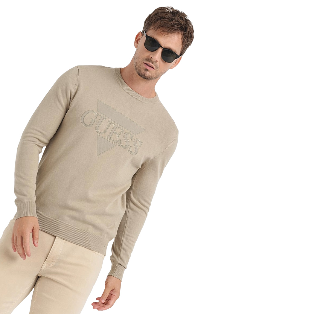 GUESS MAGLIA VISCOSA UOMO MAGLIONE GIROCOLLO LOGO FRONTALE PULLOVER M4YR14Z3FC2