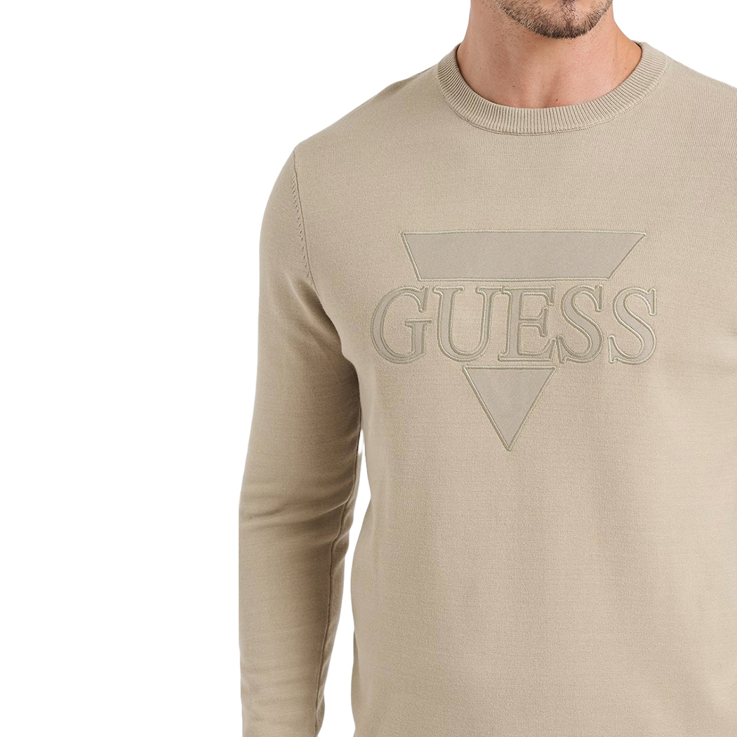 GUESS MAGLIA VISCOSA UOMO MAGLIONE GIROCOLLO LOGO FRONTALE PULLOVER M4YR14Z3FC2