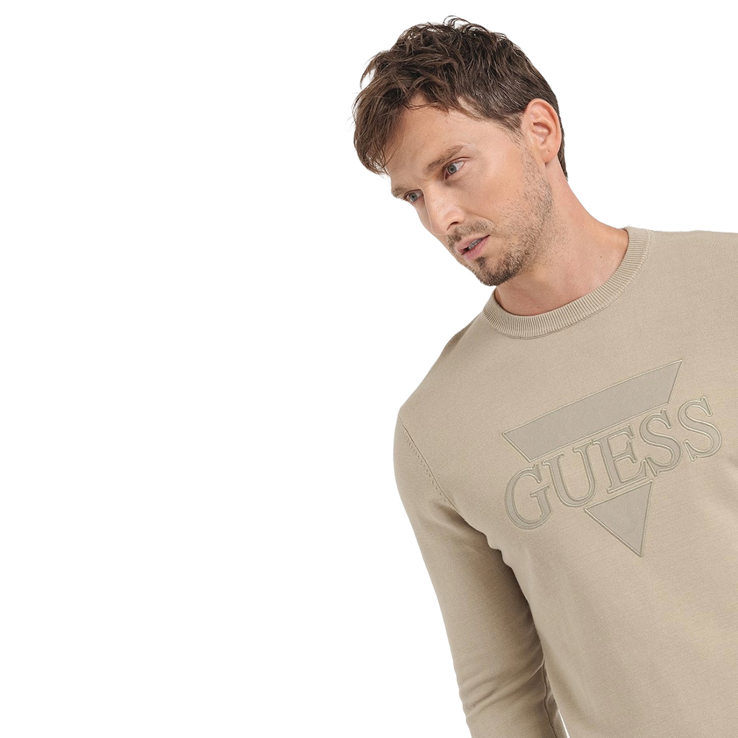 GUESS MAGLIA VISCOSA UOMO MAGLIONE GIROCOLLO LOGO FRONTALE PULLOVER M4YR14Z3FC2