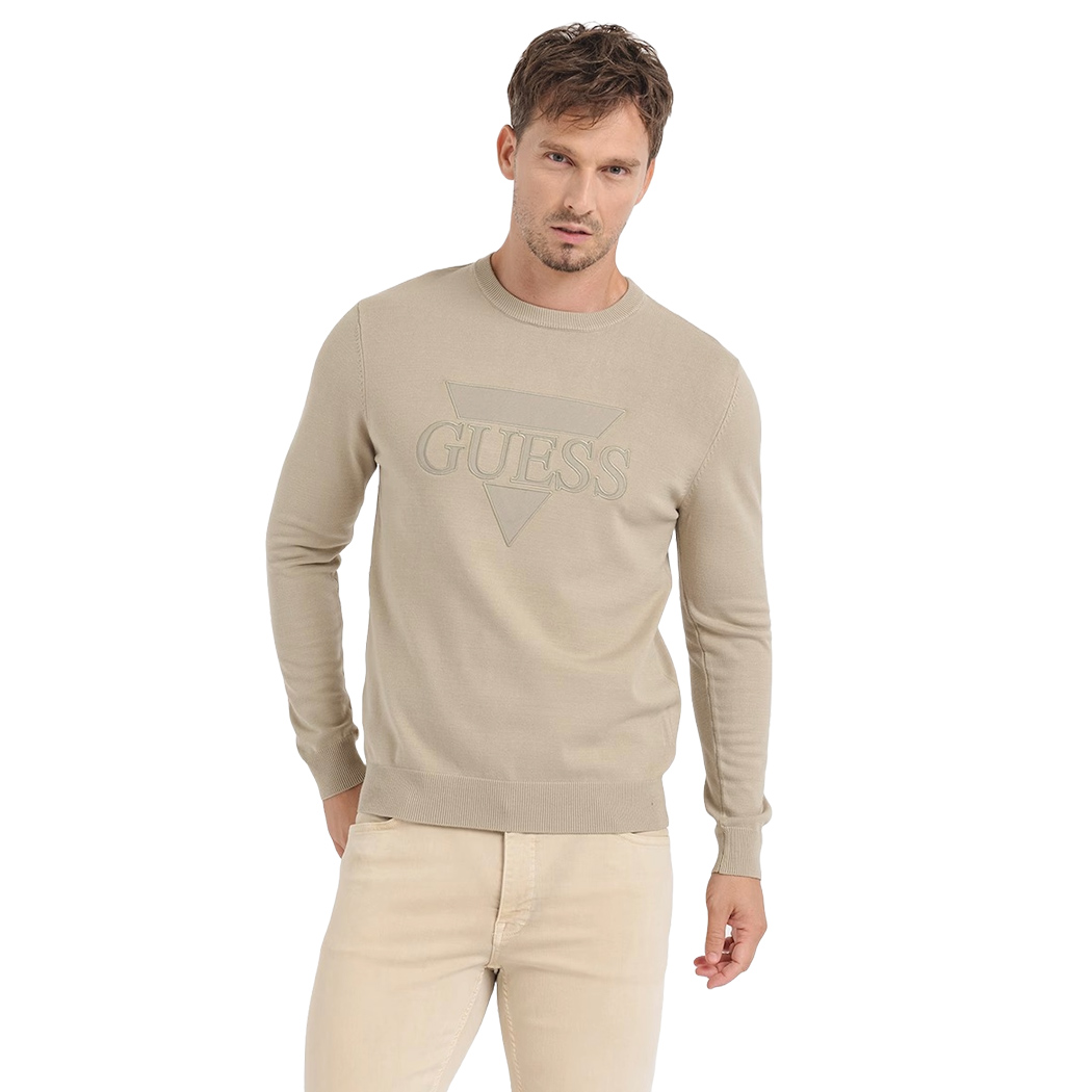 GUESS MAGLIA VISCOSA UOMO MAGLIONE GIROCOLLO LOGO FRONTALE PULLOVER M4YR14Z3FC2