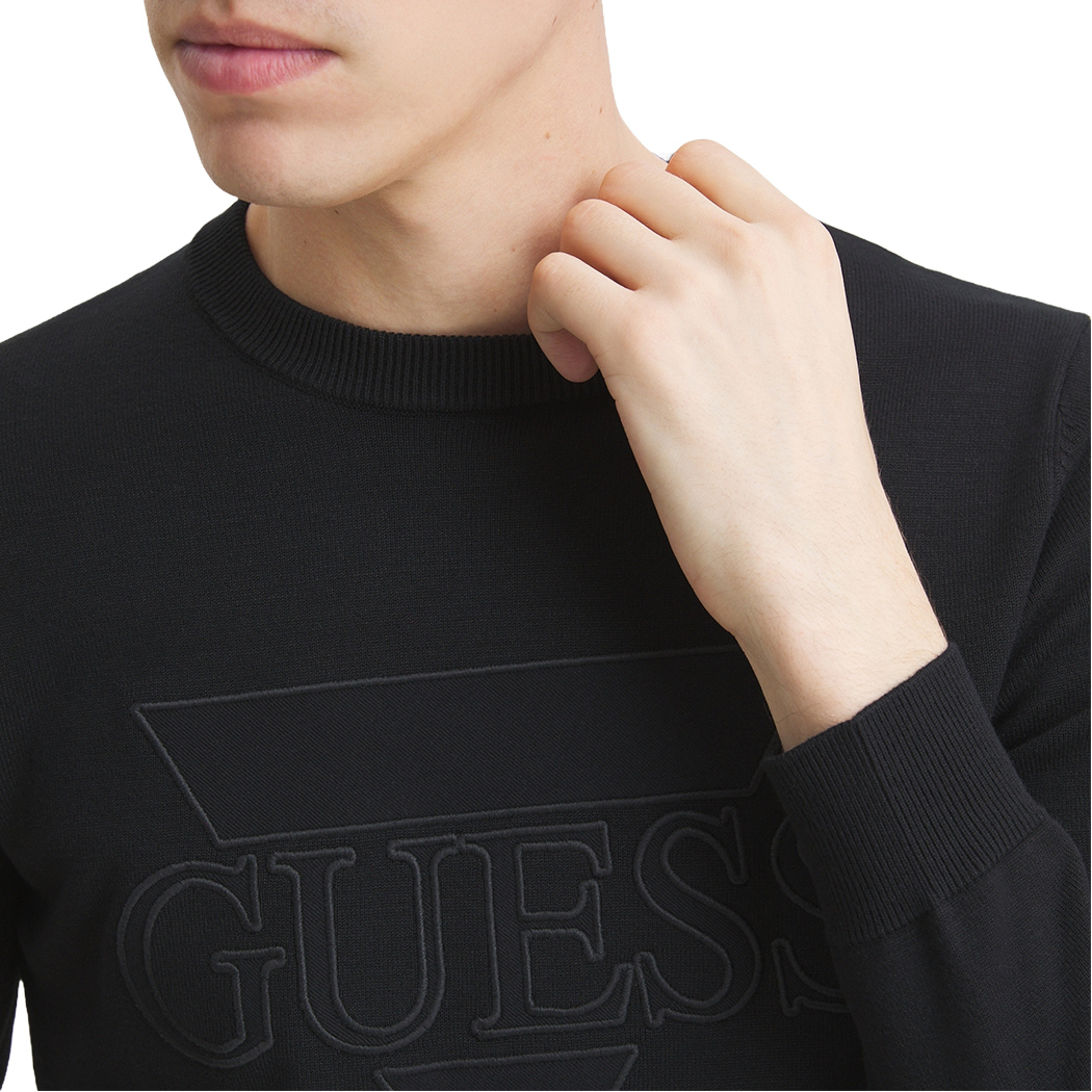 GUESS MAGLIA VISCOSA UOMO MAGLIONE GIROCOLLO LOGO FRONTALE PULLOVER M4YR14Z3FC2