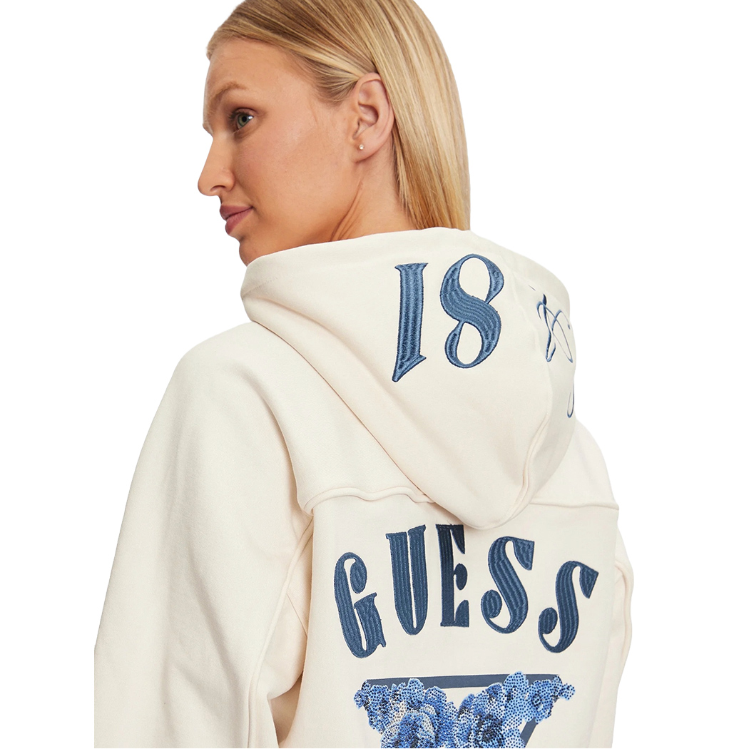 GUESS FELPA DONNA CAPPUCCIO INVERNALE APPLICAZIONI POSTERIORI STRASS W4BQ05KBY51