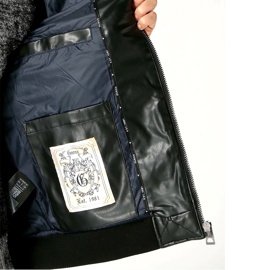 GUESS GIUBBOTTO UOMO GIACCA ECOPELLE GIUBBINO BOMBER TRAPUNTATO M4BL28WGJ60