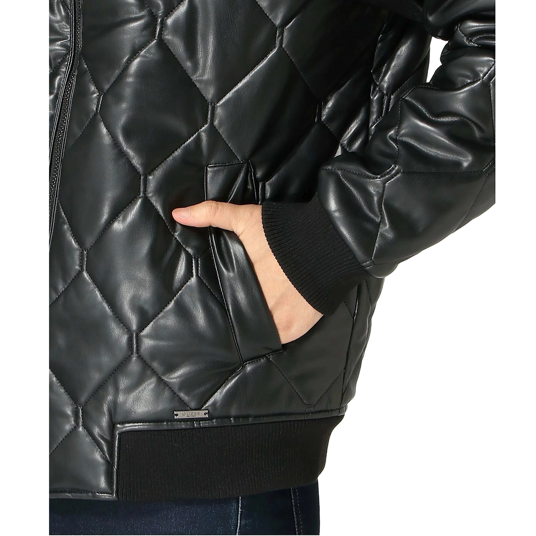 GUESS GIUBBOTTO UOMO GIACCA ECOPELLE GIUBBINO BOMBER TRAPUNTATO M4BL28WGJ60