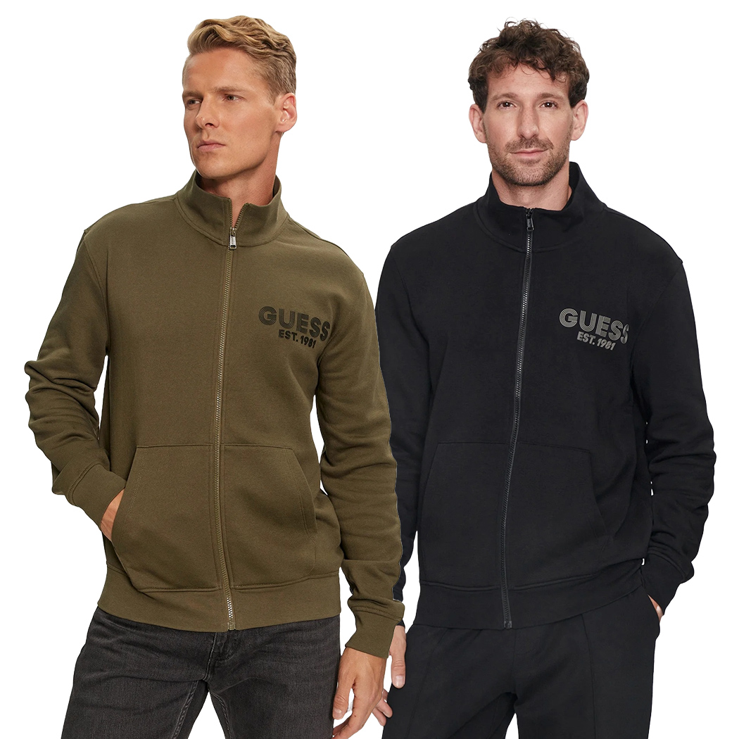 GUESS FELPA UOMO INVERNALE GARZATA FULL ZIP MAGLIA SPORT APERTA LOGO M4YQ80K9Z21