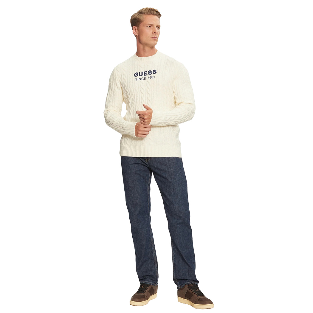 GUESS MAGLIA UOMO MAGLIONE TRECCE MISTO LANA PULLOVER LOGO FRONTALE M4BR11Z3HA2