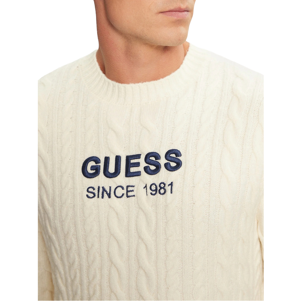 GUESS MAGLIA UOMO MAGLIONE TRECCE MISTO LANA PULLOVER LOGO FRONTALE M4BR11Z3HA2