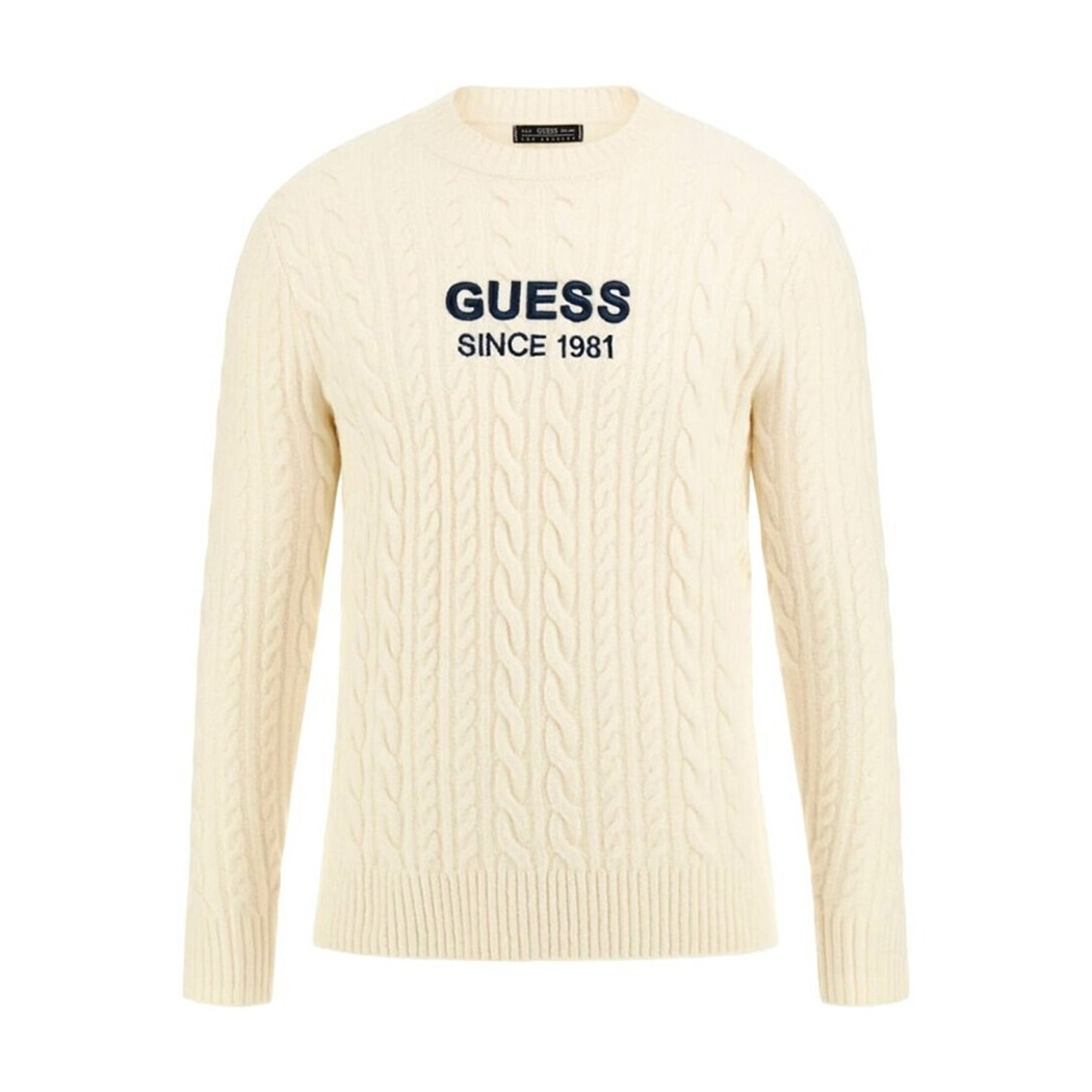 GUESS MAGLIA UOMO MAGLIONE TRECCE MISTO LANA PULLOVER LOGO FRONTALE M4BR11Z3HA2