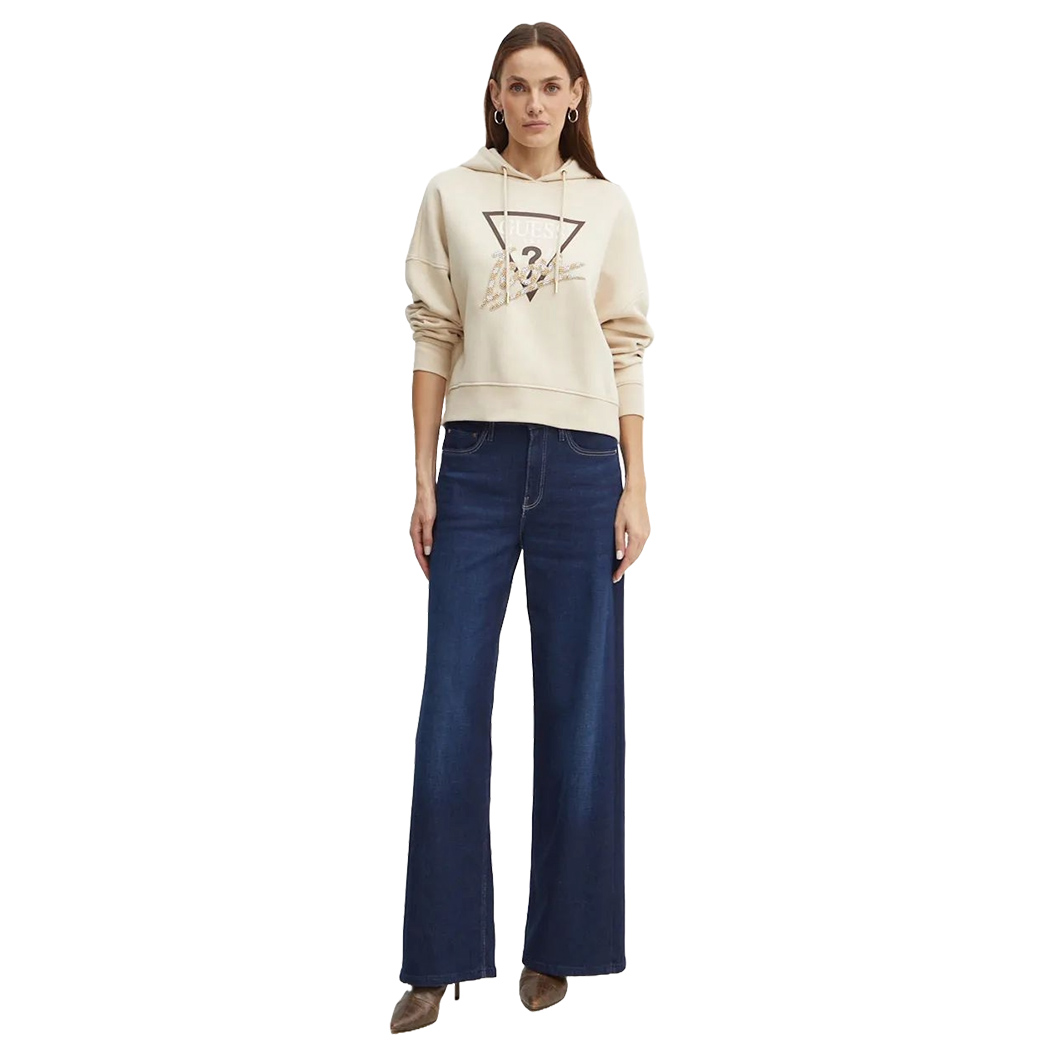 GUESS FELPA DONNA INVERNALE CAPPUCCIO LOGO FRONTALE STRASS MAGLIA W4BQ06KB683