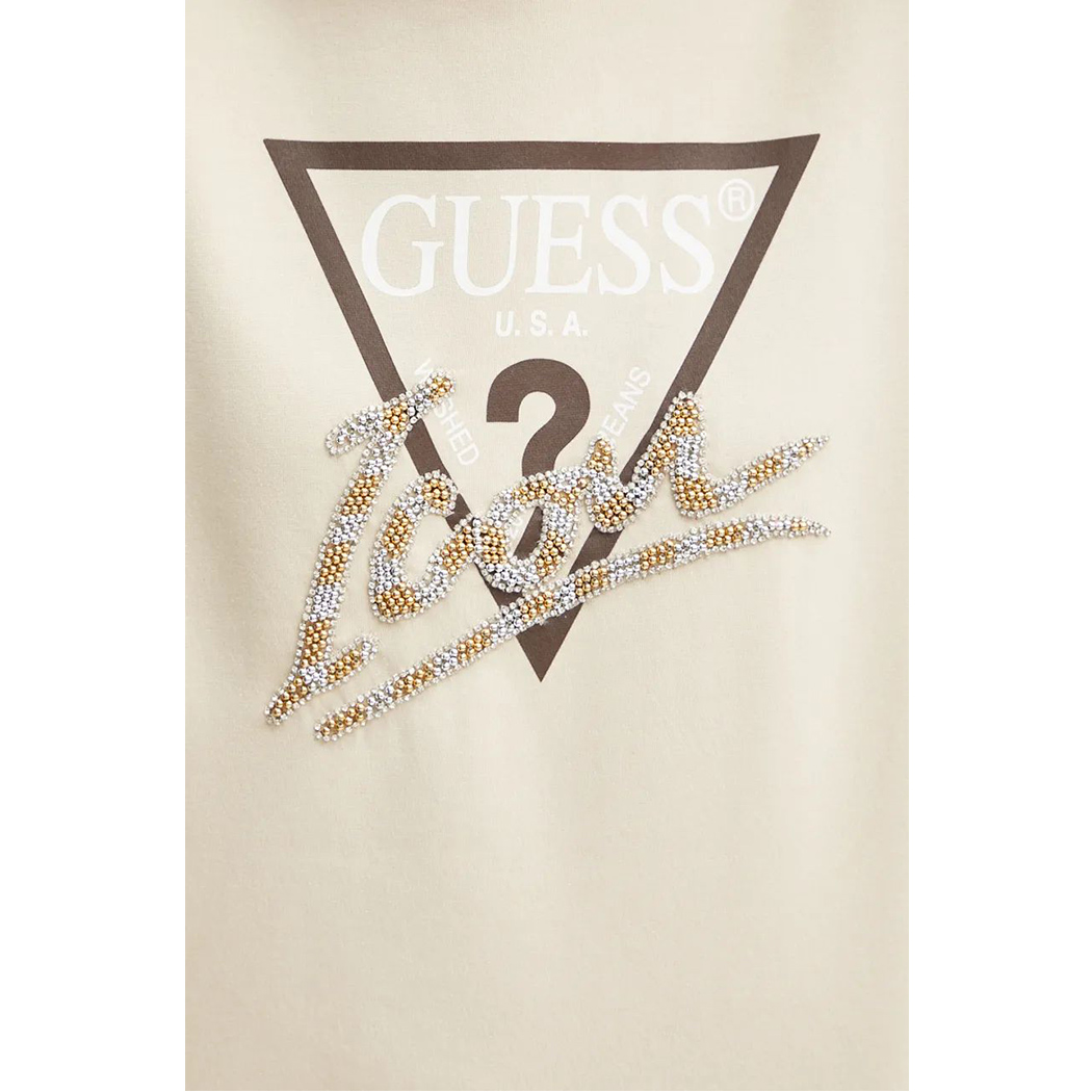 GUESS FELPA DONNA INVERNALE CAPPUCCIO LOGO FRONTALE STRASS MAGLIA W4BQ06KB683