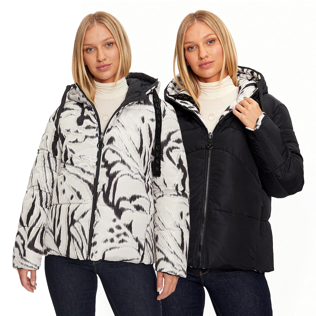 GUESS GIUBBINO REVERSIBILE DONNA GIACCA PIUMINO CON FANTASIA W4BL38WGK12