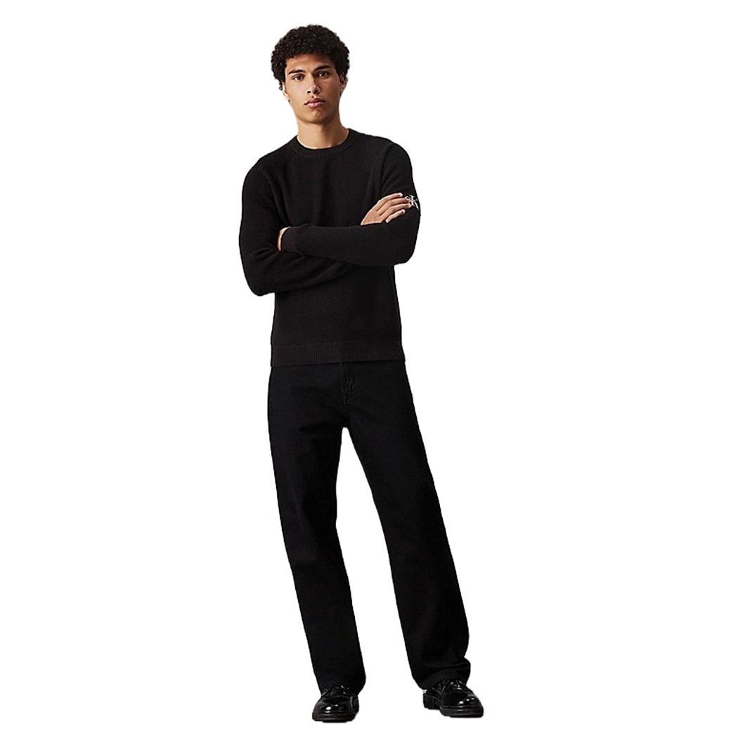 CALVIN KLEIN MAGLIA MAGLIONE GIROCOLLO STEMMA COTONE WAFFLE UOMO J30J323989