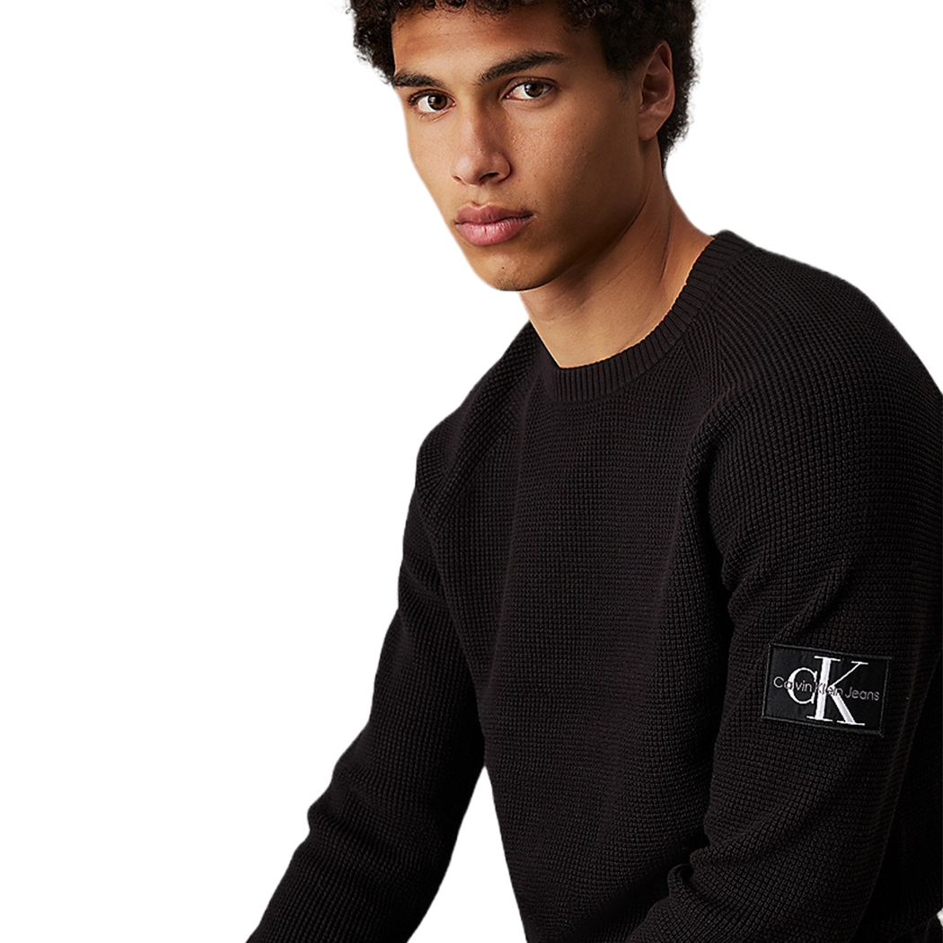 CALVIN KLEIN MAGLIA MAGLIONE GIROCOLLO STEMMA COTONE WAFFLE UOMO J30J323989