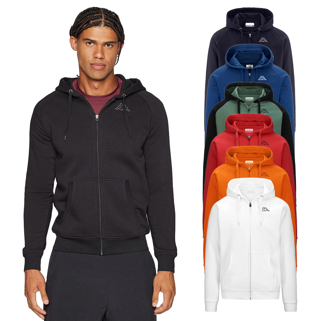 KAPPA LOGO JACK SLIM FELPA UOMO CAPPUCCIO APERTA CERNIERA TASCA SPORT 302EVA0