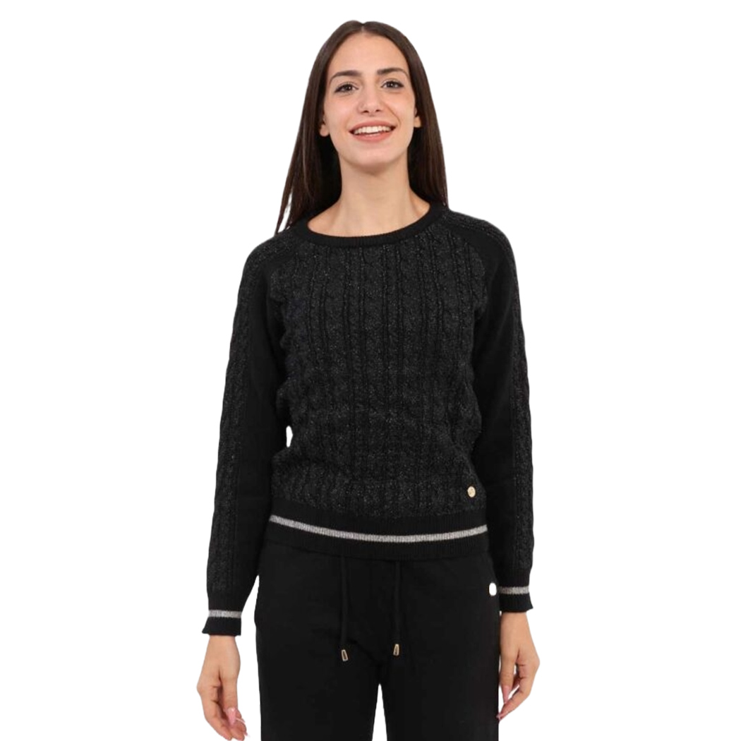 YES ZEE MAGLIA DONNA GIROCOLLO MAGLIONE TRECCE LUREX VISCOSA SWEATER M008/BI00