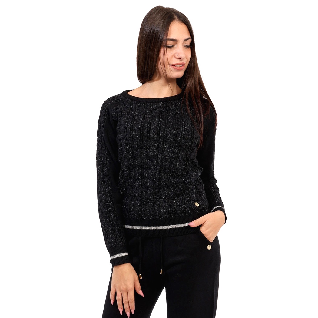 YES ZEE MAGLIA DONNA GIROCOLLO MAGLIONE TRECCE LUREX VISCOSA SWEATER M008/BI00