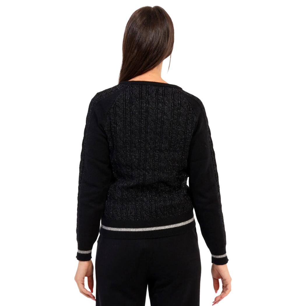 YES ZEE MAGLIA DONNA GIROCOLLO MAGLIONE TRECCE LUREX VISCOSA SWEATER M008/BI00