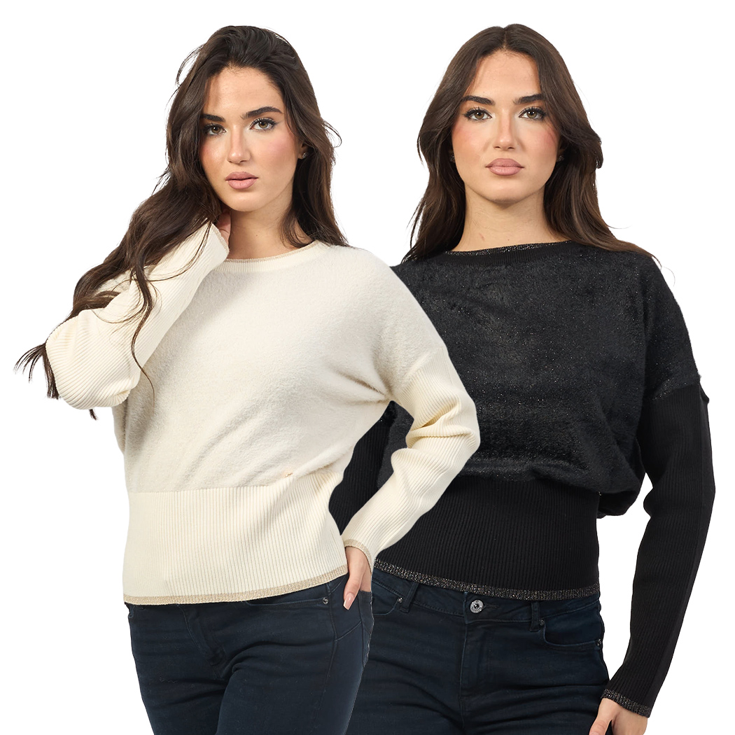 YES ZEE MAGLIA DONNA MAGLIONE LUREX MOHAIR PULLOVER MANICA SCESA M014/IS00