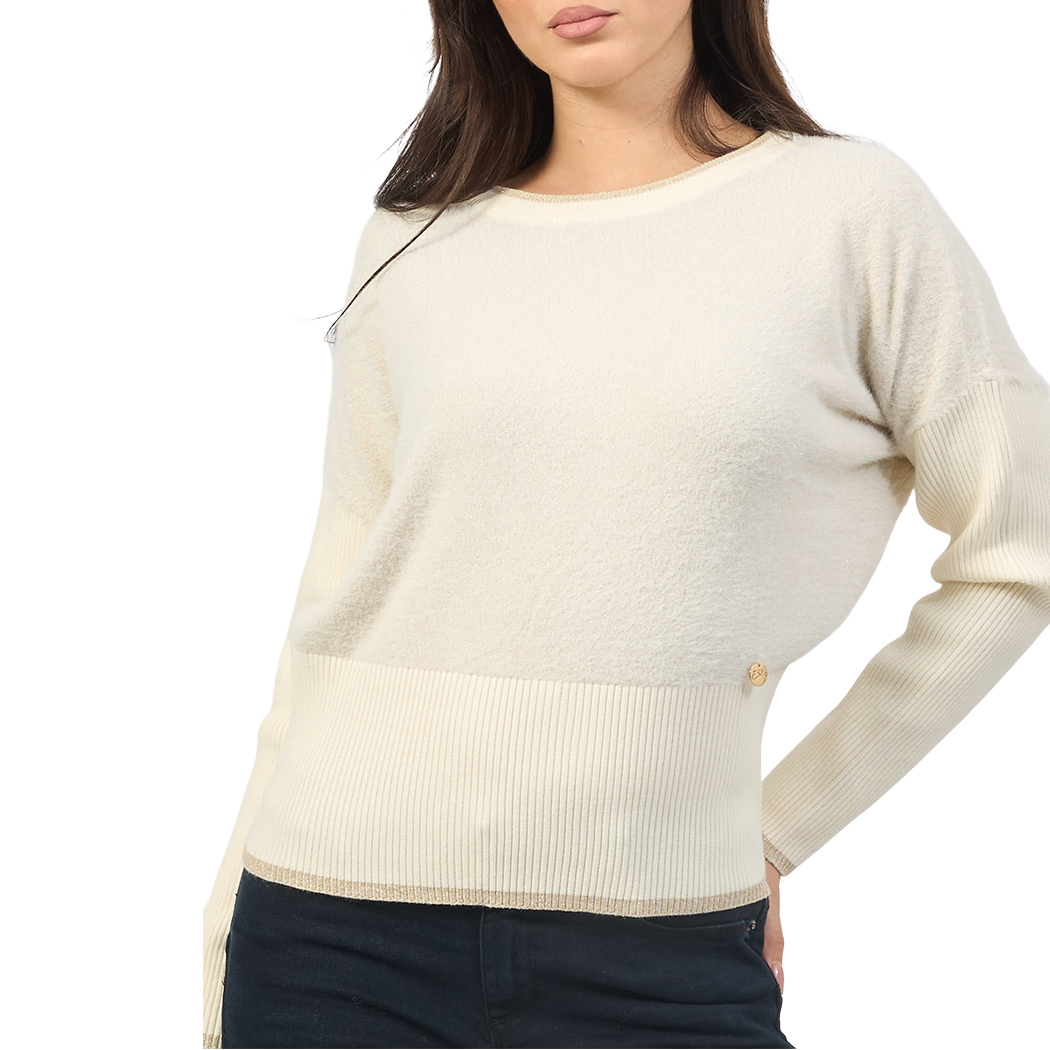 YES ZEE MAGLIA DONNA MAGLIONE LUREX MOHAIR PULLOVER MANICA SCESA M014/IS00