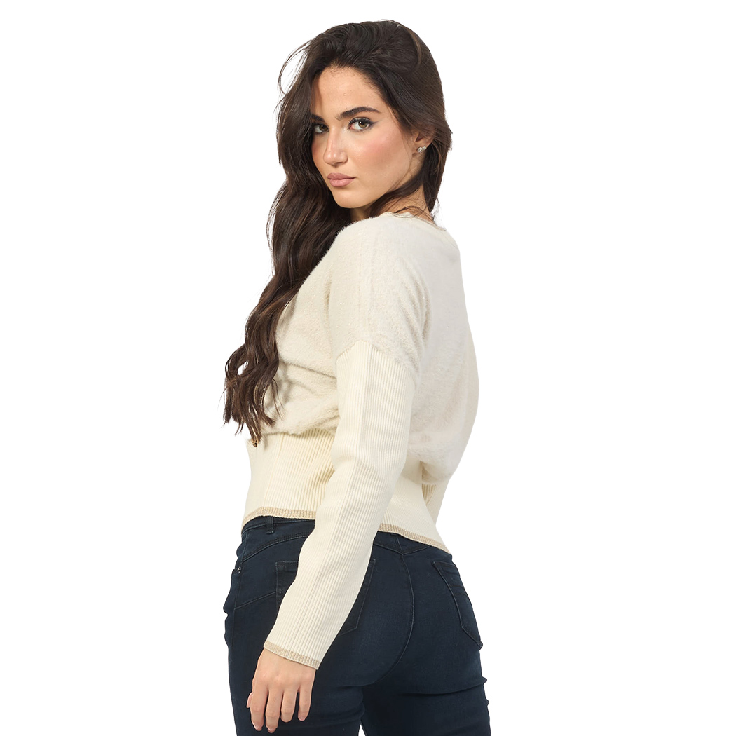 YES ZEE MAGLIA DONNA MAGLIONE LUREX MOHAIR PULLOVER MANICA SCESA M014/IS00