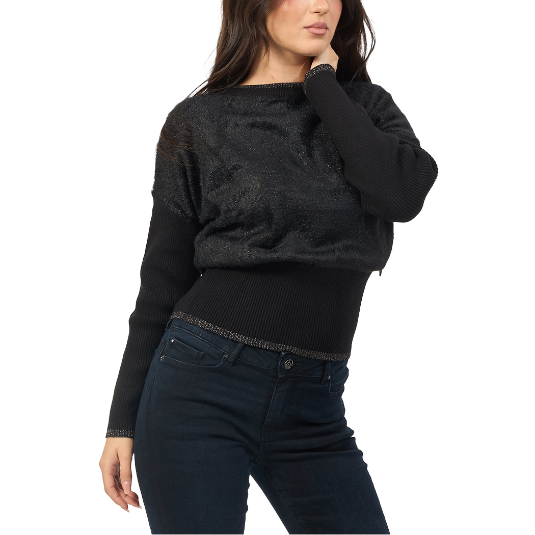 YES ZEE MAGLIA DONNA MAGLIONE LUREX MOHAIR PULLOVER MANICA SCESA M014/IS00